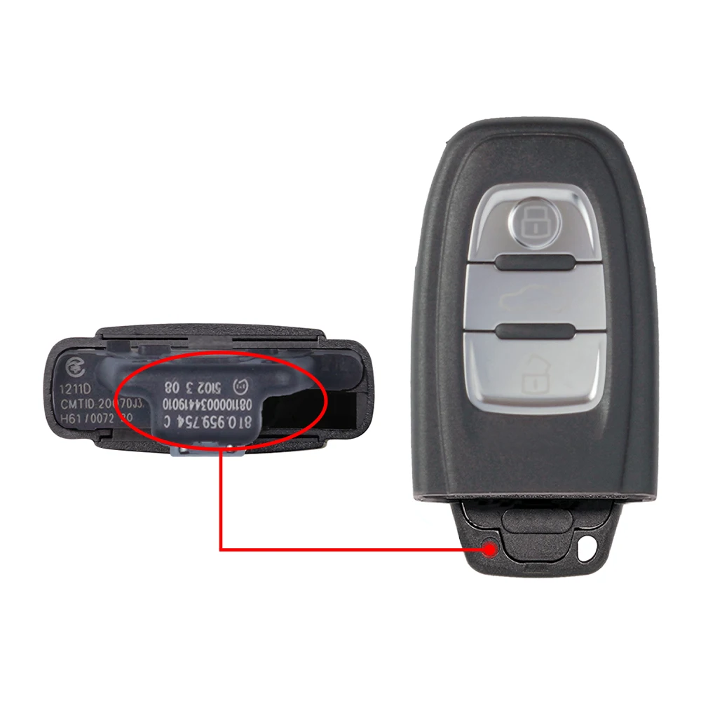 XNRKEY 3 Button Car Remote Key Shell for Audi A4 A4L A5 A6 A6L Q5 S5 Replacement Keyless Promixity Card Housing Case Cover