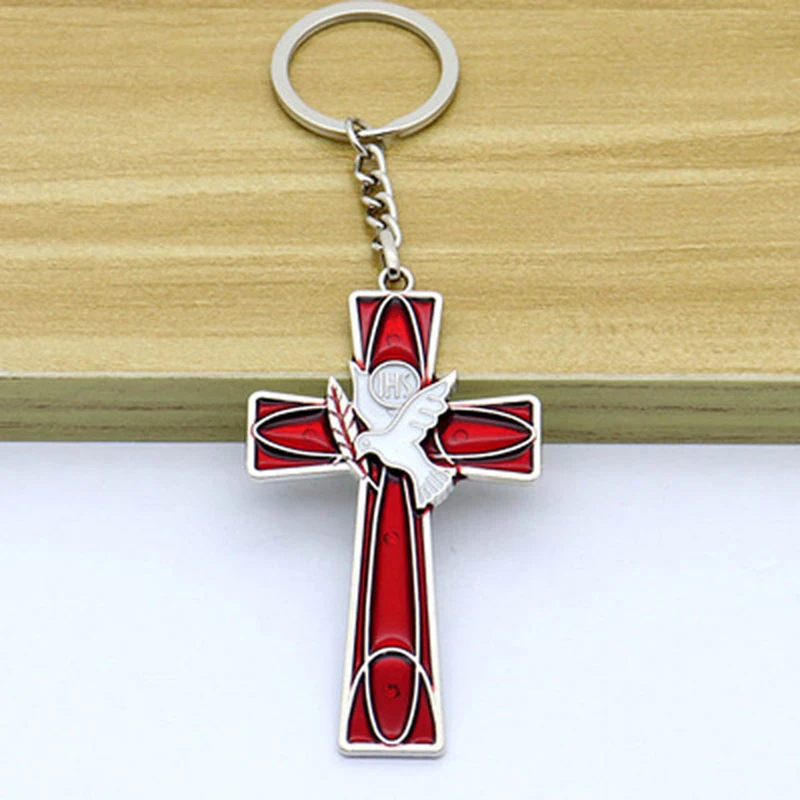 Catholic Christianity Jesus Cross Holy Spirit Peace Dove Jewelry Necklace Exquisite Car Fashion Keychain Pendant