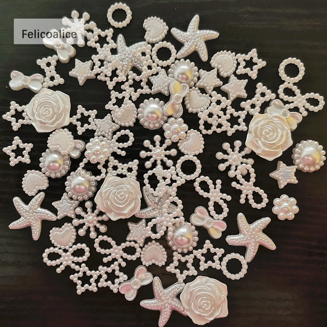 1000pcs White Flatback Half Round Flower Bowknot Imitation Pearl Craft ABS Scrapbook Beads for DIY Decoration Jewelry Making