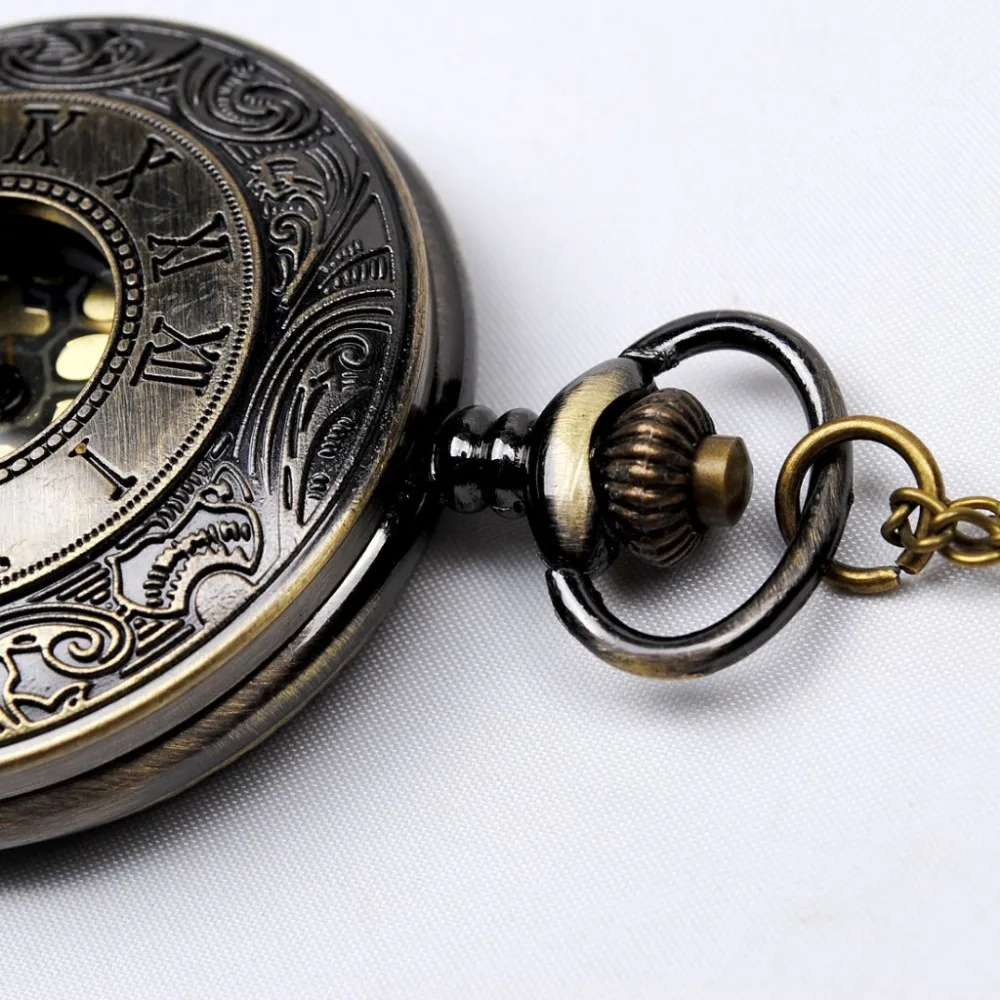 8046Men Women Casual Pocket Rome Hollow Gold Plated Pedant Watch Bronze Chain RetroWatch Hot Sell Fashion Fob Watch Gift