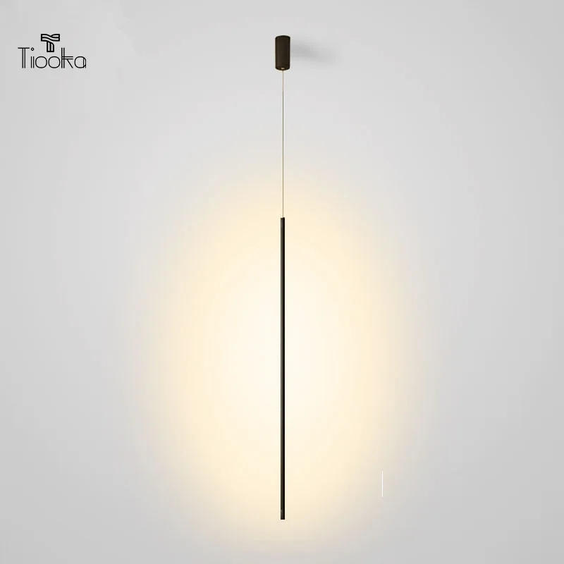 Kobuc Nordic LED Hanging Lights Minimalism Line lights 60/80/100/140cm Long Pendant Light for Bedside TV Background Bar Aisle