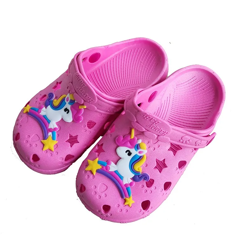 0-7 Years Kids Mules & Clogs Summer Baby Boys Girls Sandals Flat Heels Solid Cartoon Slippers Children\'s Garden Shoes Y17