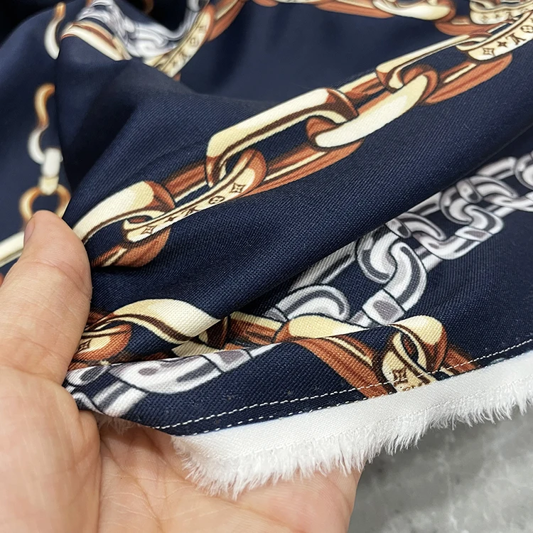 2021 spring and summer printed twill women\'s nautical style color chain dress shirt high fashion fabric custom fabric per meter