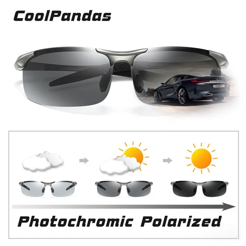 Imagen 2 del producto COOLPANDAS gafas de sol fotocromáticas de aluminio para hombre, gafas polarizadas para conducir de día y noche, gafas de sol antideslumbrantes camaleón para hombre