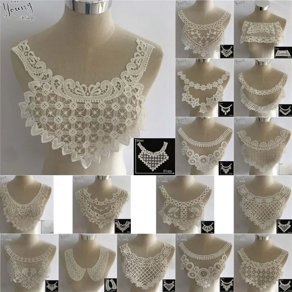 Exquisite White Lace Fabric Embroidery Applique Lace Neckline DIY Tulle Lace Collar Sewing Clothing Accessories Craft Supplies