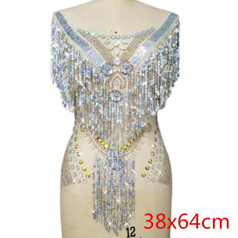 Silver Hand Made Beaded Sewing Rhinestones Strass Crystals Stones Sequins Applique Patch Diy For Sew on Women\'s Costumes Wedding