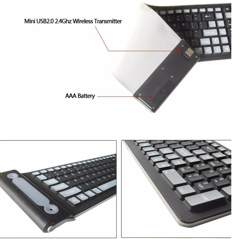 Teclado inalámbrico de silicona plegable, accesorio Flexible, resistente al agua, Delgado, Universal, silencioso, enrollable, para PC y portátil,