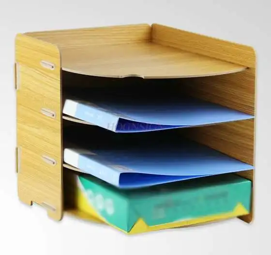 Houten Desktop Boek Opslag Kantoor Document Kolom Frame Frame A4 Papier 4-Layer Informatie Rack