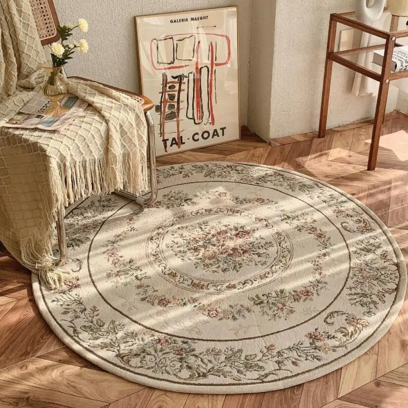 European Embroidered Nordic Round Tea Table Area Carpet For Living Room Yoga Rugs Study Room Computer Table Mattress Mat Tapis