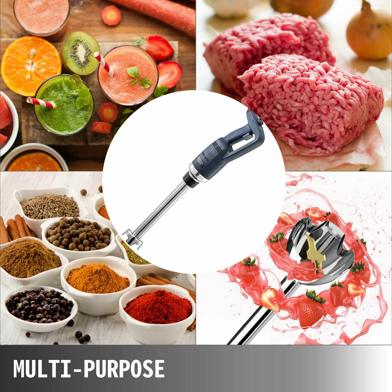 VEVOR Safety Button Space-saving Thickened Blade Commercial Immersion Blender Electric Handheld Mixer Stick for Various Food