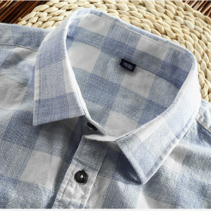 2021 Men\'s Fashion Checkered Cotton Shirt Long Sleeve Soft Comfort Male Casual Plaid Shirts Dress Slim Fit