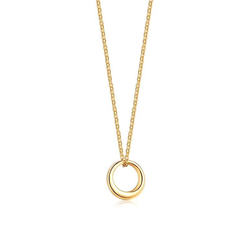 Minimalist Circle Necklace Pendant Locked Chic Stainless Steel Golden Tone Women Jewelry