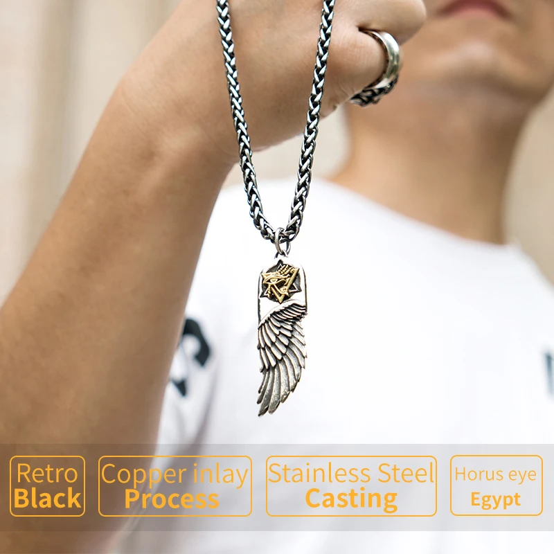 The Eye of Horus feather necklace for men  Horus Wings  stainless steel  with Cooper pendant necklace