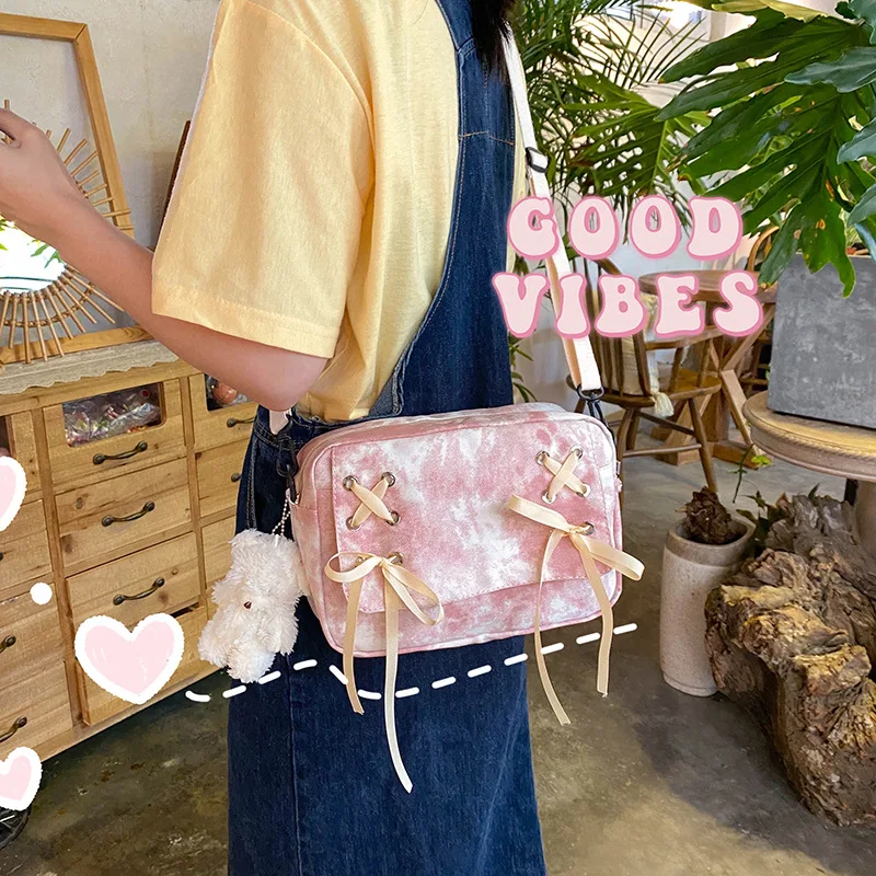 

South Korea ins small bag female 2021 new personality tie-dye Japanese antique girl shoulder bag student messenger bag