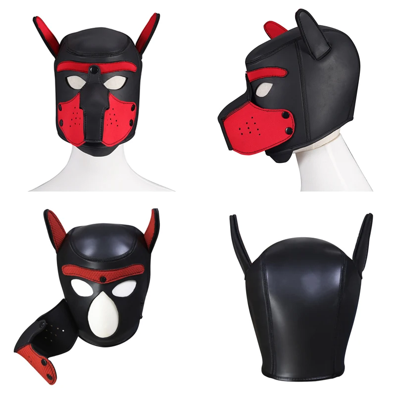 Party Masks Pup Puppy Play Dog Hood Sexy Neck Collar BDSM Bondage Kit Cosplay Full Head Ears Halloween Mask Sex Toy For Couples