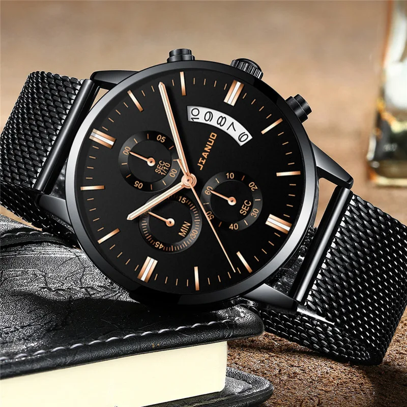 Top Luxury Men's Casual Date Calendar Watch Business Watches Men Ultra Thin Stainless Steel Mesh Quartz Watch Relogio Masculino