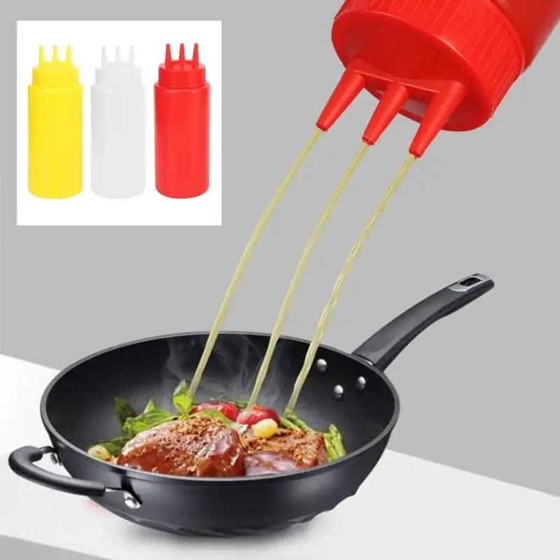 3 Holes 800ML Twist Cap Squeeze Bottle Food Grade Plastic Ketchup Mustard Mayo Sauces Olive Oil Bottles Kitchen Gadgets #1