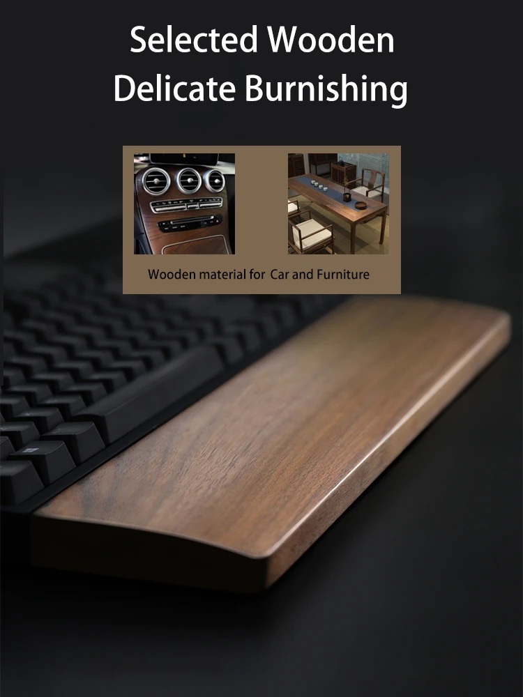 Kashcy Solid Wooden Walnut Palm Rest For Ergonomic Gaming Mechanical Keyboard Wrist Support Pad ,60 87 104 108keys