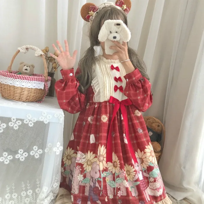 

Женское платье в стиле Лолиты, для косплея, милая девочка, принцесса, чаевечерние е, лоли, cos, оригинальный дизайн, Подсолнух, медведь, op light