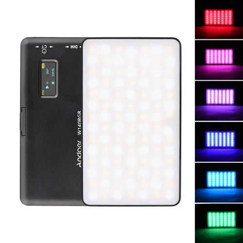 Imagen 2 del producto Andoer W140 RGB luz LED para vídeo 2500-9000K luz de relleno para fotografía CRI95 + pantalla LCD zapata fría para transmisión en vivo de Vlog