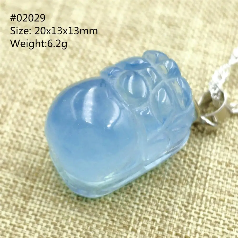 Natural Blue Aquamarine Pi Xiu Carved Pendant Women Blue Stone 925 Silver Pi Xiu Carved Aquamarine Jewelry AAAAA