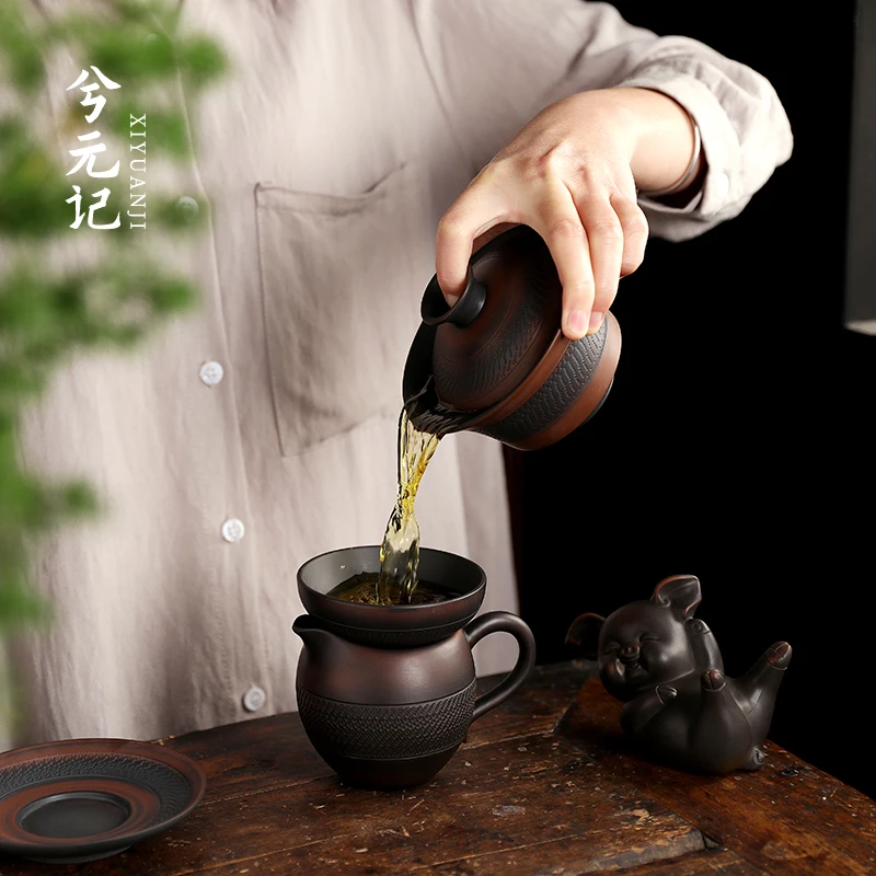 |pottery cup with lid, hand carved jumping knife tea bowl with lid, single Sancai tea making Kungfu ceramic tea set