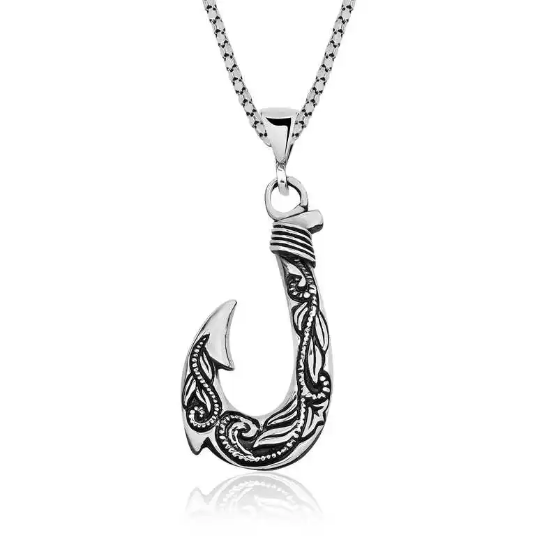 Silver Hook Men's Necklace 925 Sterling Men Jewelry Wedding Party Birthday Gift - Box - Pendant - Chain Choker - Man - Fashion