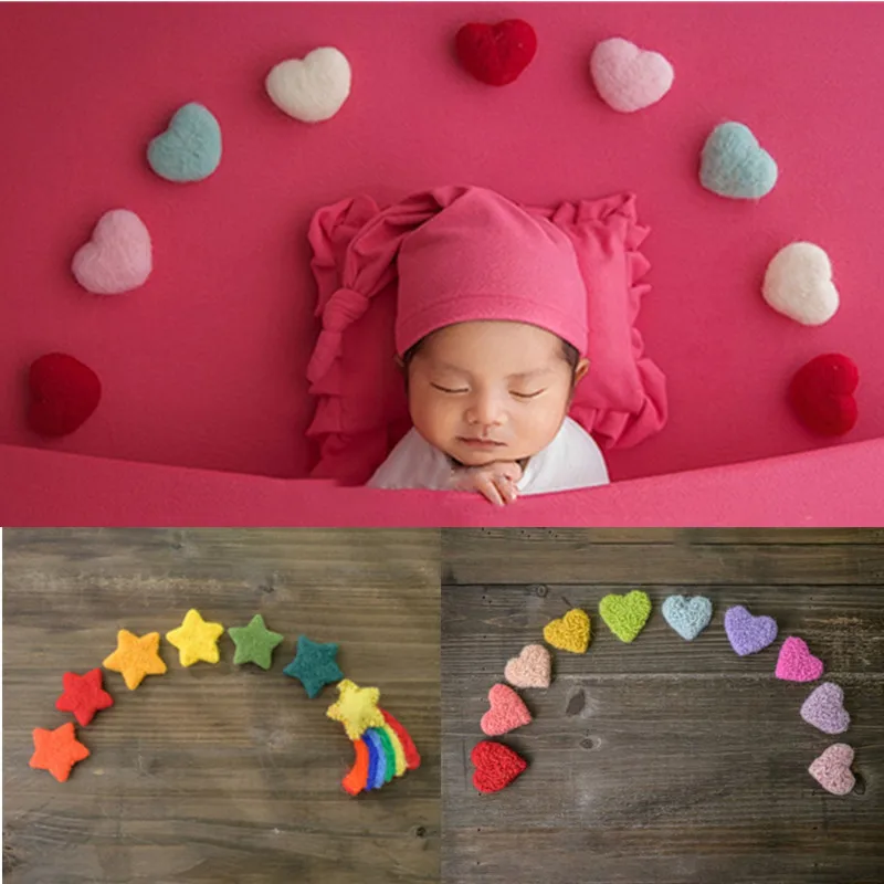 7/10Pcs Neugeborenen Fotografie Requisiten Handgemachte DIY Baby Wolle Filz Regenbogen Sterne Liebe Herz Home Party Decor Fotografie studio Requisiten