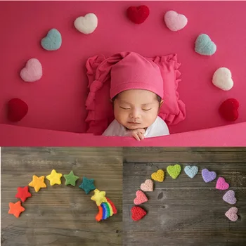 Accessoires de photographie pour nouveau-nés, 7/10 pièces, fait à la main, laine pour bébé, feutre arc-en-ciel, étoiles, cœur d'amour, décoration de fête à domicile, accessoires de Studio de photographie