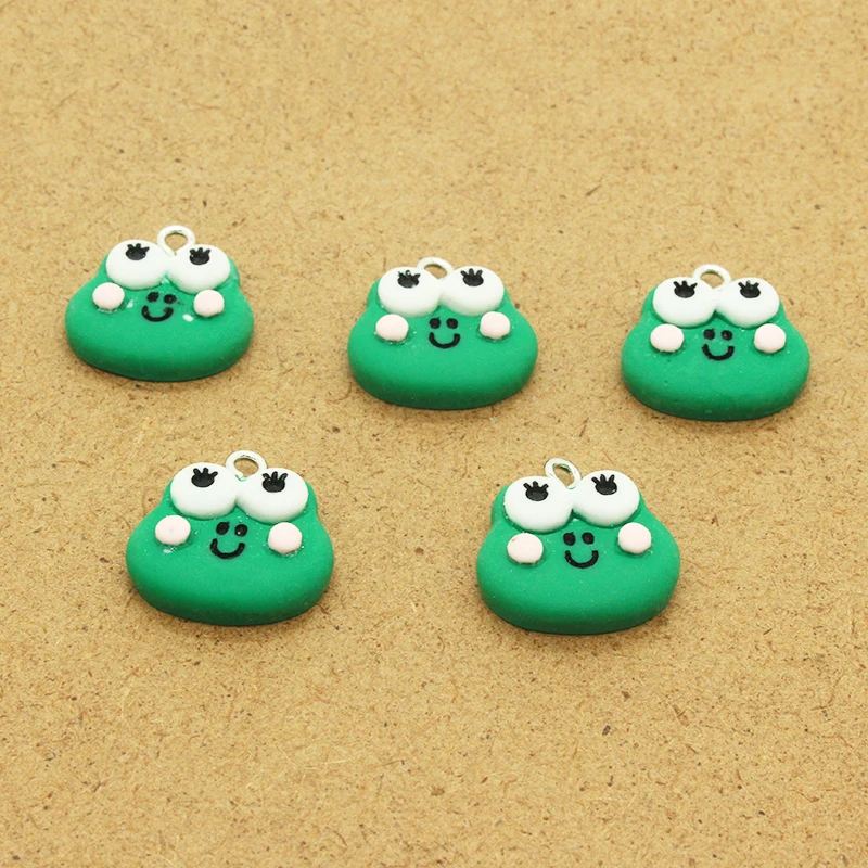 10pcs Kawaii Green Blinking Frog Animal Resin Charms Cute Earrings Bookmark Decorative Pendant Diy For Jewelry Accessories