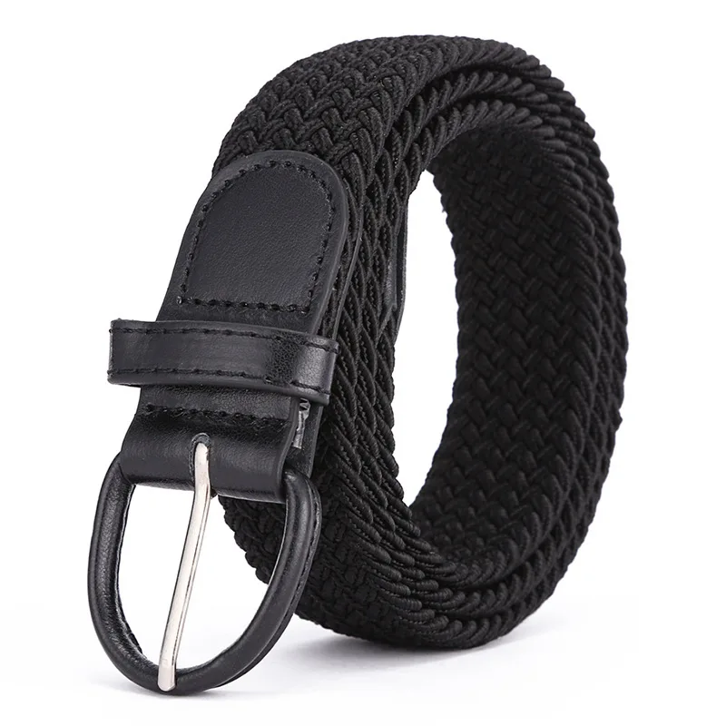 Men Women Elastic Stretch Waist Belt Black Canvas Stretch Braided Elastic Woven Leather Belt Wide Hot Metal Stretch Men's Belts