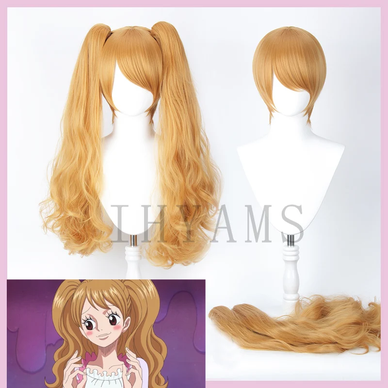 Charlotte Pudding Wig Curly Double Curly Long Chip Removable Ponytails Anime Cosplay Wigs + Wig Cap