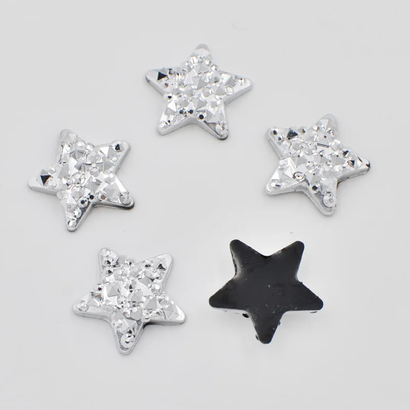 New 50PCS 16mm Resin Silver Star Flatback Rhinestone Scrapbook Wedding Buttons Applique Crafts F216