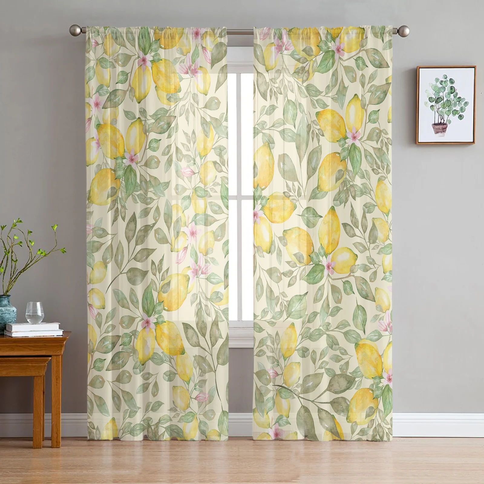 

Lemon Fruit Small Fresh Tulle Sheer Window Curtains for Living Room Kitchen Children Bedroom Voile Hanging Curtain