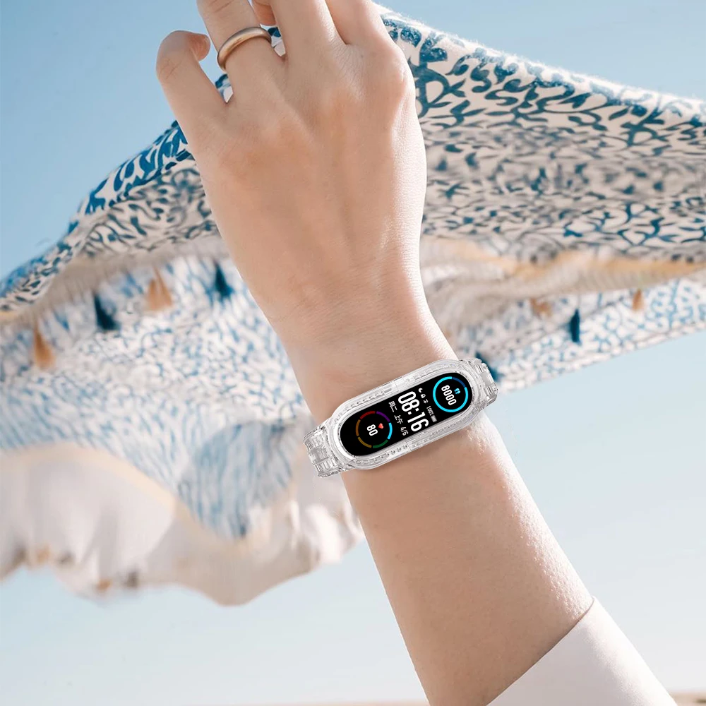 Correia TPU transparente para Xiaomi Mi Band, pulseira de silicone macio impermeável, pulseira de moda, 7, 6, 5, 4, 3