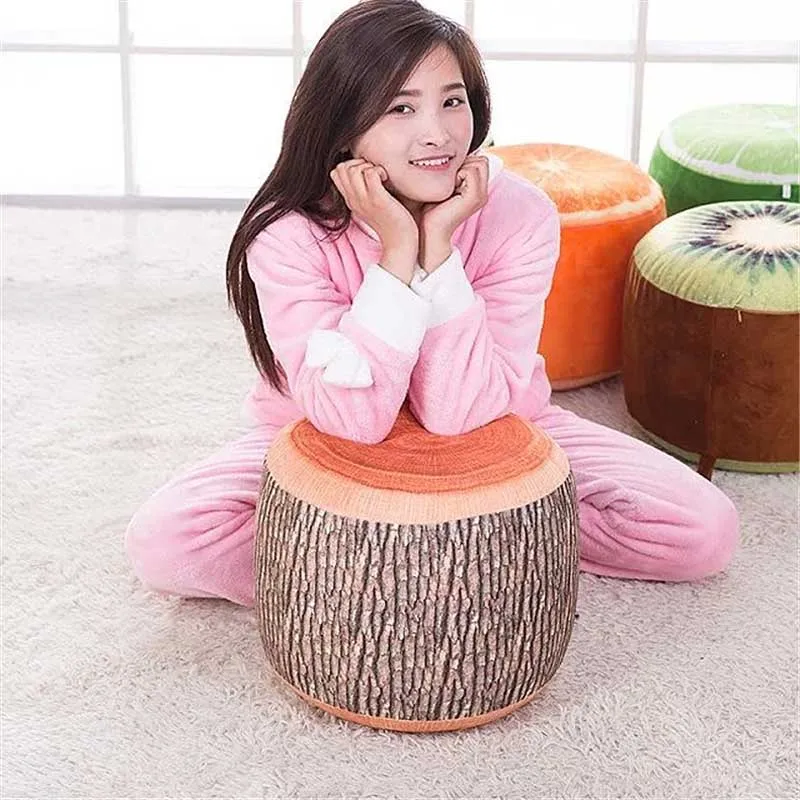 Portable Inflatable Thickened Stool Plush 3D Fruit Shaped Pouf Chair Lovely Multi-functions Stools