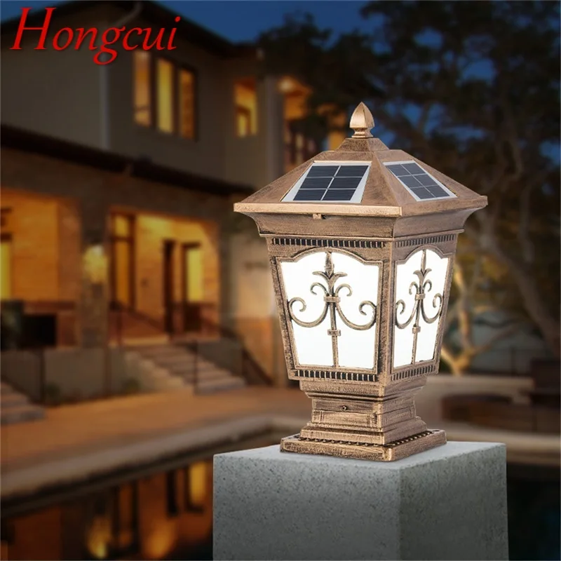 

Hongcui Outdoor Solar Post Light Modern Patio Pillar LED Waterproof Lighting For Lawn Garden Fence Gate Porch Courtyard