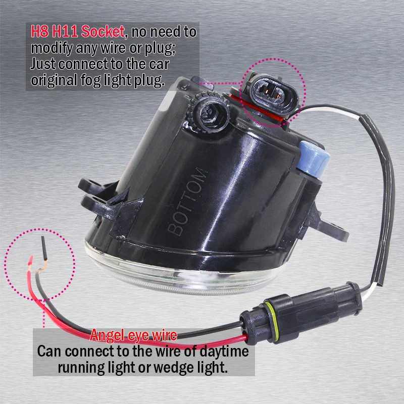 Cawanerl For Toyota Highlander 2008 2009 2010 2011 2012 Car H11 LED Bulb Fog Light + Angel Eye Daytime Running Lamp 4000LM 12V