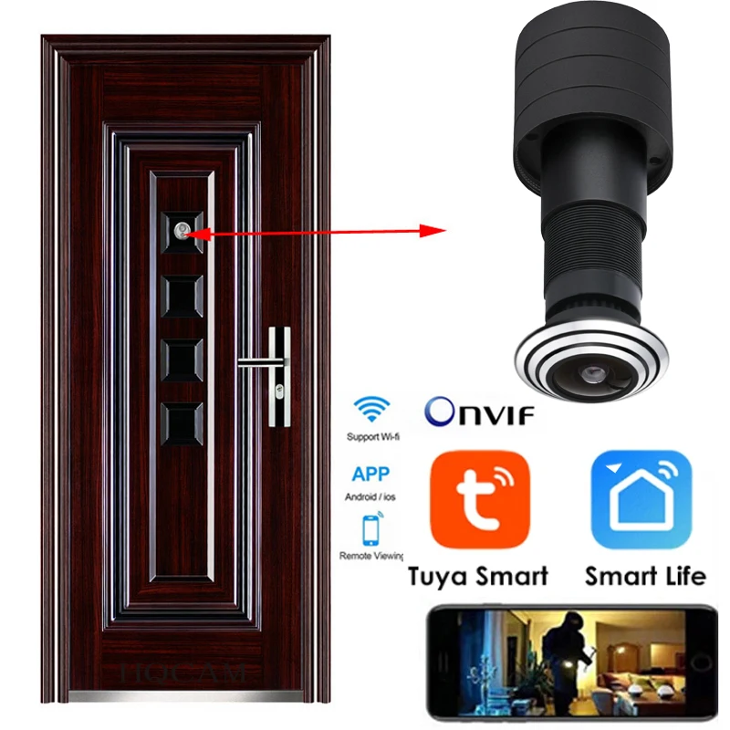 1080P Mini Wifi Door Eye Camera Hole Wide Angle FishEye Lens 1.66mm Peephole CCTV Network Audio Horn P2P Onvif Tuya