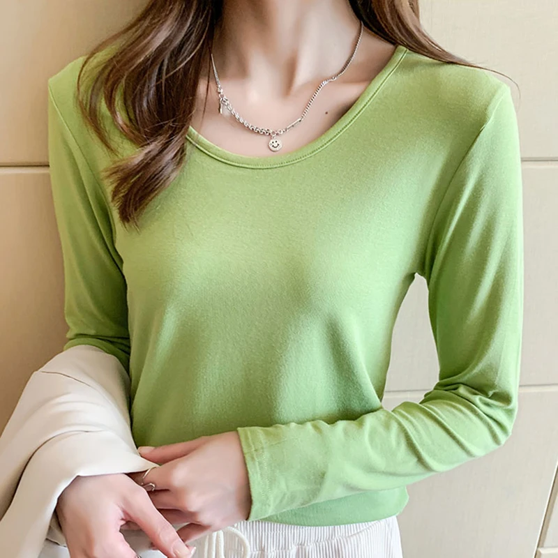 

Solid Basic T Shirt Women Cotton Long Sleeve Top Korean Style Woman Clothes T-Shirts 2022 Autumn Tee Shirt Femme Poleras Mujer