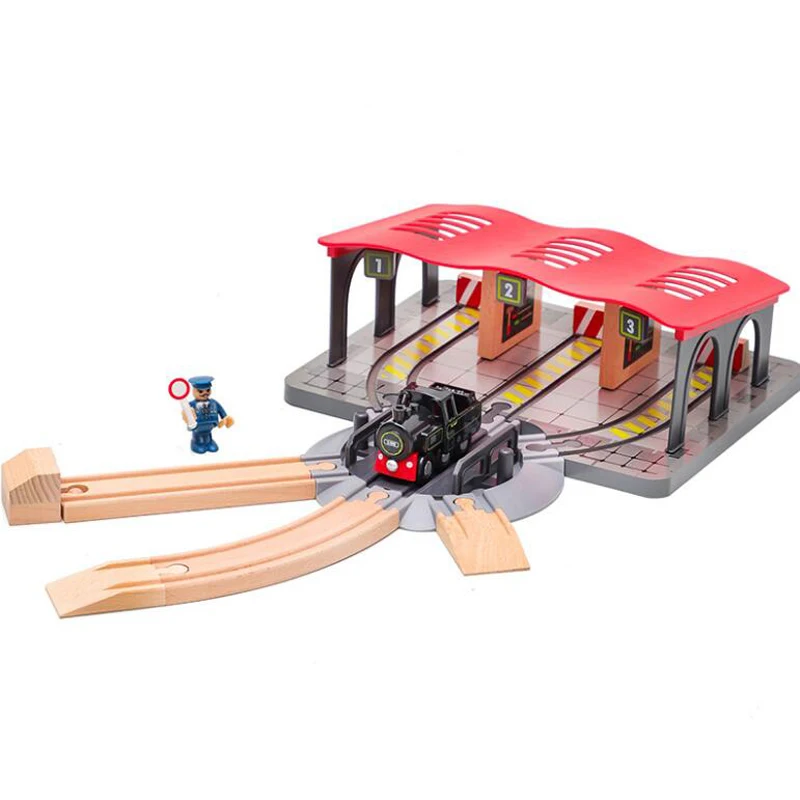 Wooden Train Track Railway Station Accessories Fire Station Fit For Brio Wooden Train Pieces Educational Toys For Children Gifts