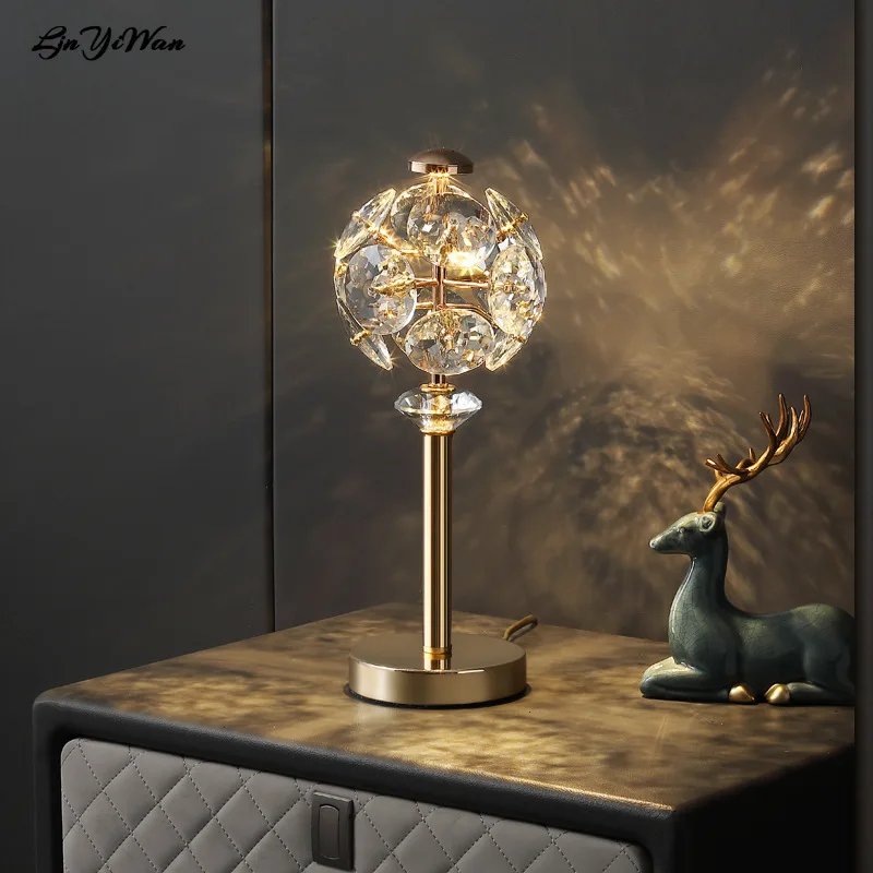 

Post modern simple bedroom bedside table lamp new living room creative lamp study metal crystal table lamp