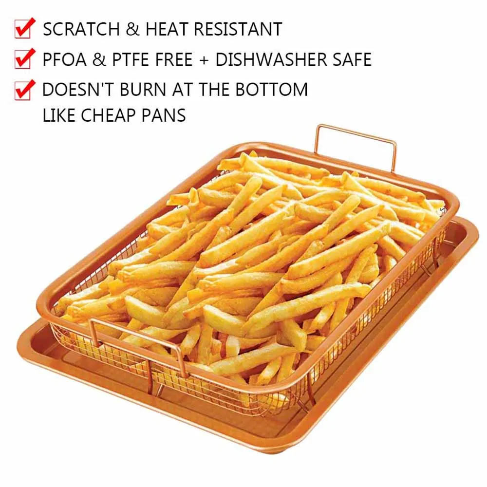 Walfos Copper Baking Tray Oil Frying Baking Pan Non-stick Chips Basket Baking Dish Grill Mesh Kitchen Tools