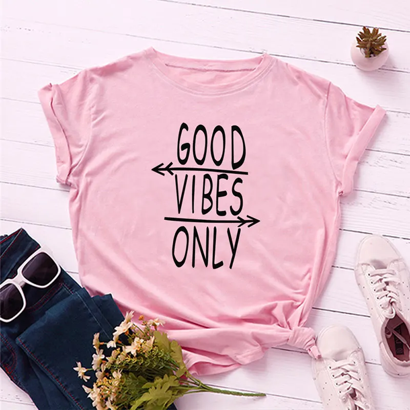 GOOD VIBES ONLY Creative leisure Letters T-Shirts 100% cotton funny  o-neck short sleeve top tees t shirts for women Ladies girl