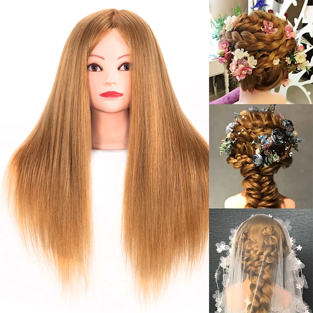 Têtes d\'entraînement cheveux 85% humains 60cm, coiffure, pratique, boucles, mannequin professionnel, beurre de tête