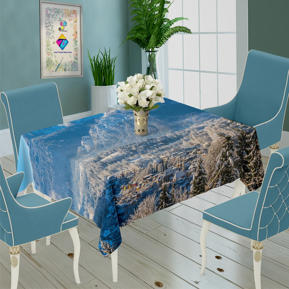 Snow Mountain Scenery Tablecloth Waterproof Thick Rectangular Mantel Wedding Dinner Table Set Household Items Decor