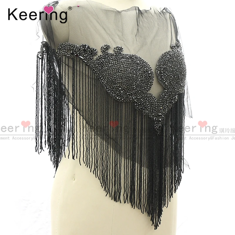 Waterfall Dangling Fabric, Body Applique, Tassel for Brid's Dress,BlacK. WDP-246, Fashion