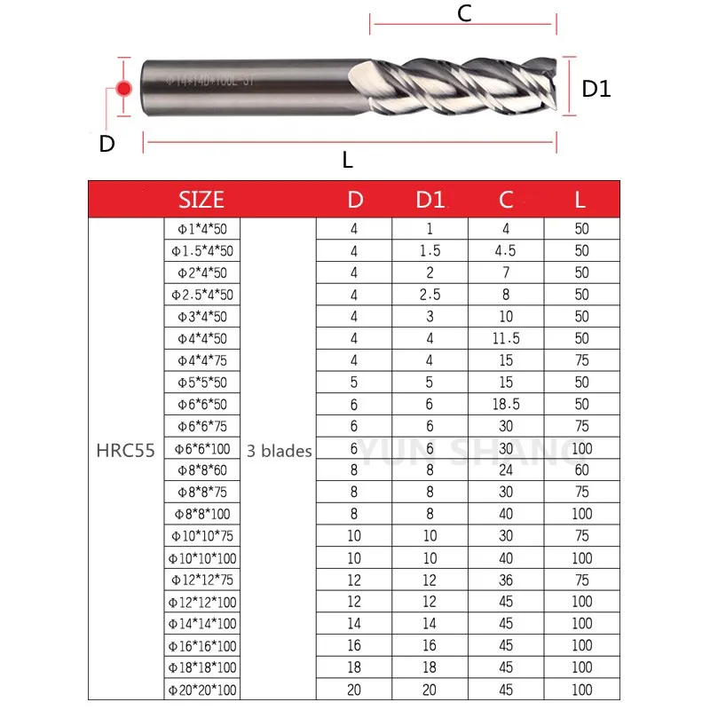 Milling Cutter 3-blade Hrc55 Aluminum Alloy Special Aluminum Milling Cutter Extended Tungsten Steel Tool Cnc Machining End Mill