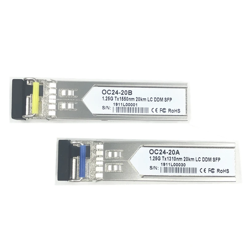 Módulo de fibra óptica lc sfp, 1.25g, lc 20km, 1310/nm, módulo sfp de fibra única, transceptor de compatível com onu olt