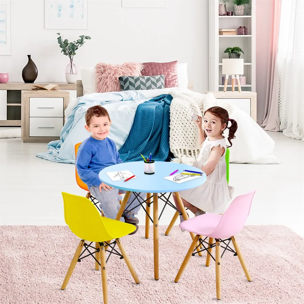 Set tavolo e sedia per bambini tavolo da gioco da pranzo Mid-Century semplice con 4 sedie per bambini